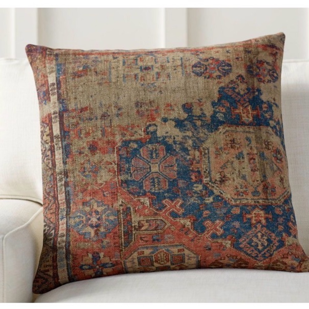 Pottery Barn Blue and Rust Patterned Pillow Cover
